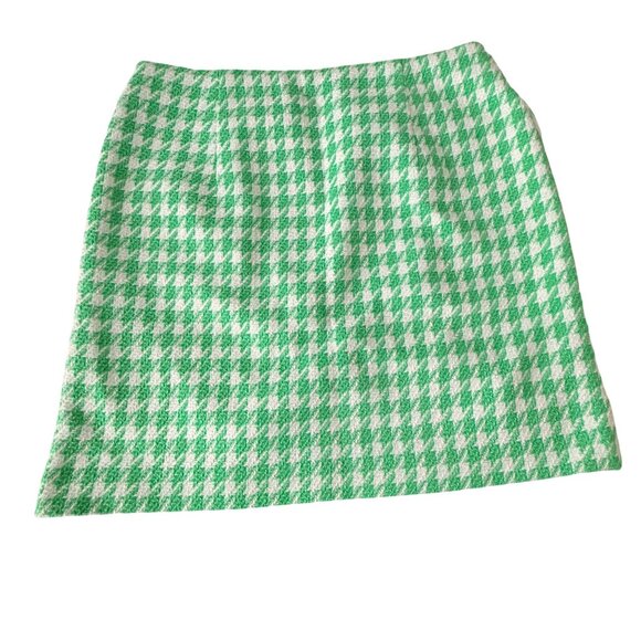 Karl Lagerfeld Paris Green & White Houndstooth Tweed Mini Skirt With Silver Butt - Picture 3 of 6